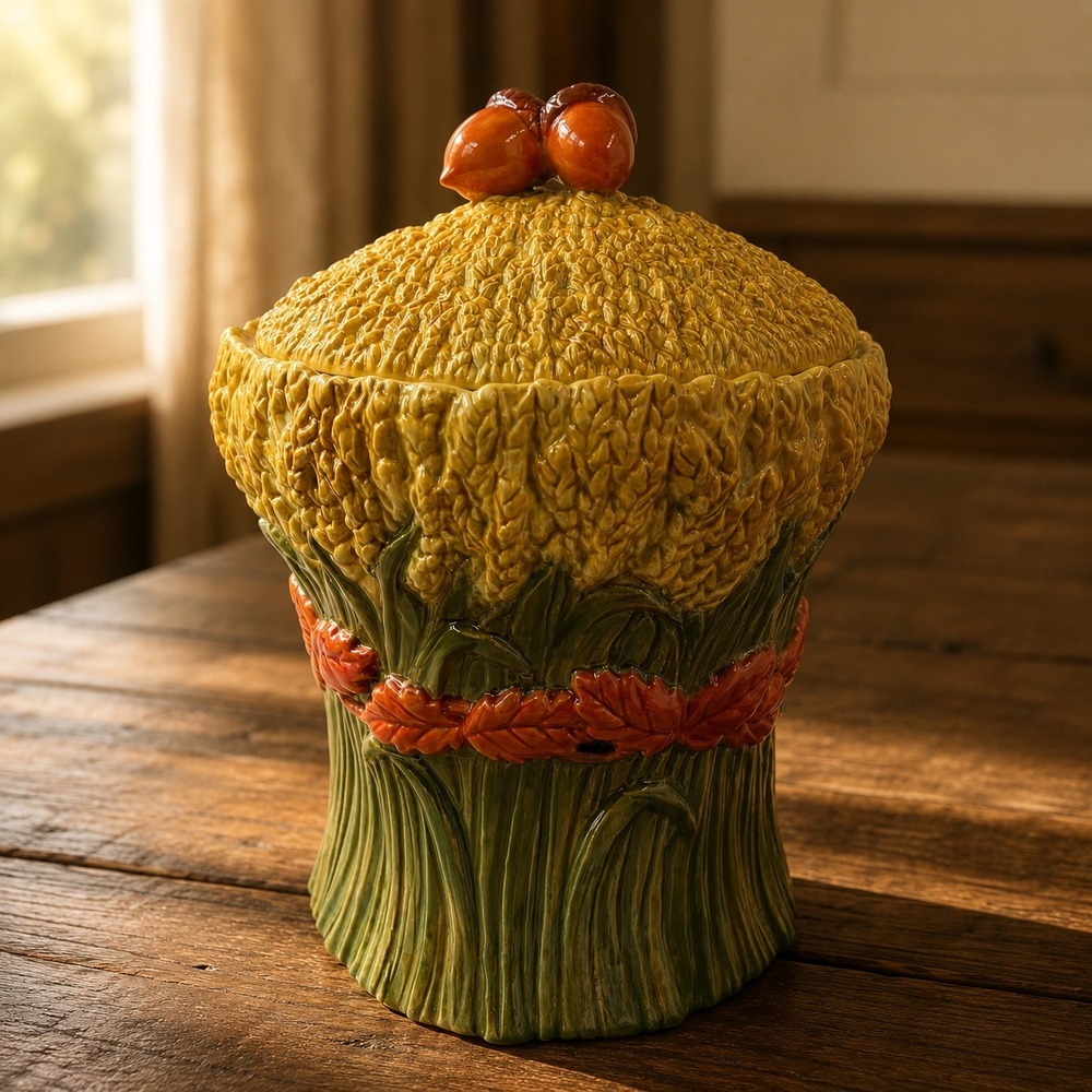 Department 56 Harvest Wheat Ceramic Cookie Jar Autumn Leaf Acorn Fall Decor